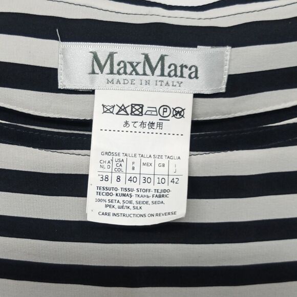 MaxMara 100% Silk Hi-Lo Black and White Striped Blouse Top Size 8 - Picture 2 of 4